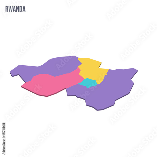 Rwanda political map of administrative divisions - provinces. Colorful isometric blank vector map.