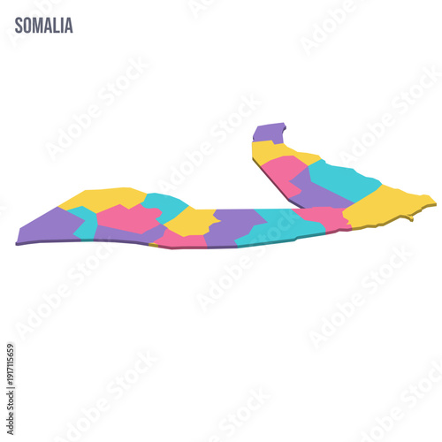 Somalia political map of administrative divisions - federal states. Colorful isometric blank vector map.