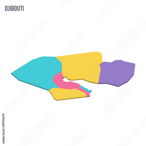 Djibouti political map of administrative divisions - regions. Colorful isometric blank vector map.