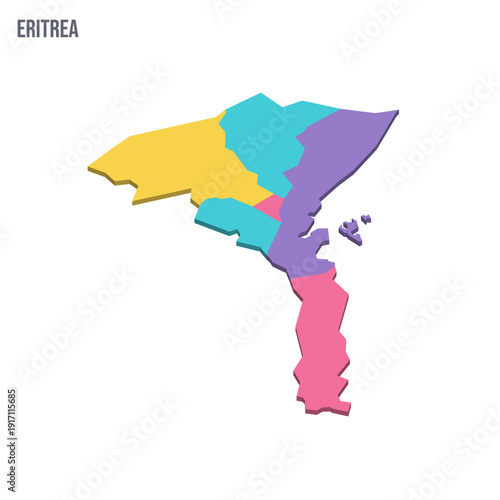 Eritrea political map of administrative divisions - regions. Colorful isometric blank vector map.