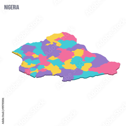 Nigeria political map of administrative divisions - states and federal capital territory. Colorful isometric blank vector map.