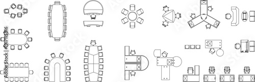 Modern revolving door set and automatic entrance systems featuring 3-wing and 4-wing glass door designs in top view plan.