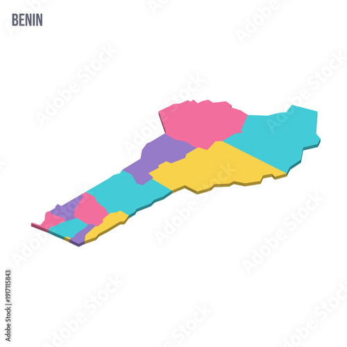 Benin political map of administrative divisions - departments. Colorful isometric blank vector map.