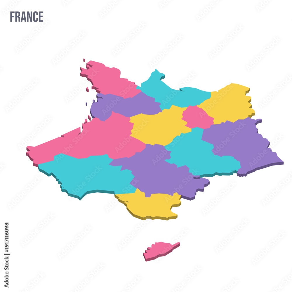 Obraz premium France political map of administrative divisions - regions. Colorful isometric blank vector map.