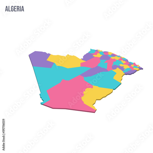 Algeria political map of administrative divisions - provinces. Colorful isometric blank vector map.