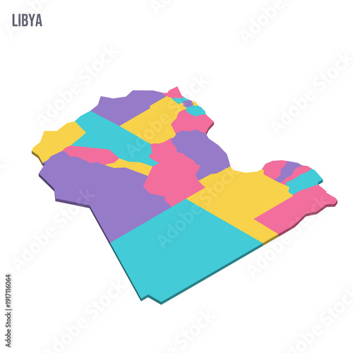 Libya political map of administrative divisions - districts. Colorful isometric blank vector map.