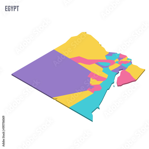 Egypt political map of administrative divisions - governorates. Colorful isometric blank vector map.