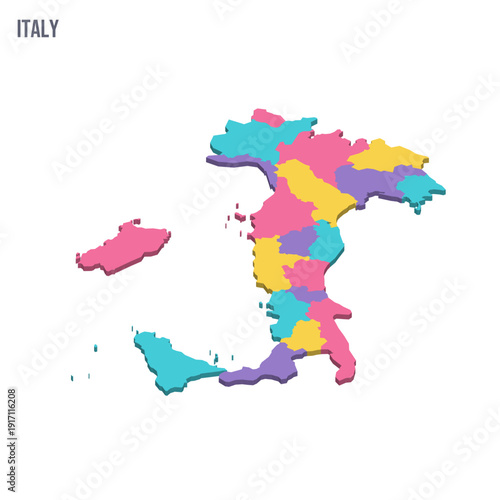 Italy political map of administrative divisions - regions. Colorful isometric blank vector map.