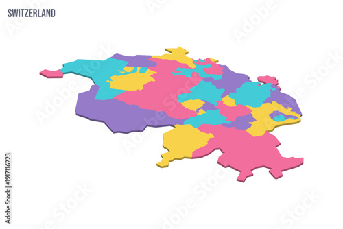 Switzerland political map of administrative divisions - cantons. Colorful isometric blank vector map.