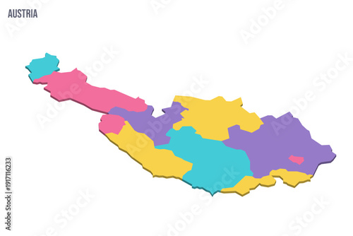 Austria political map of administrative divisions - federal states. Colorful isometric blank vector map.