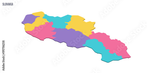 Slovakia political map of administrative divisions - regions. Colorful isometric blank vector map.