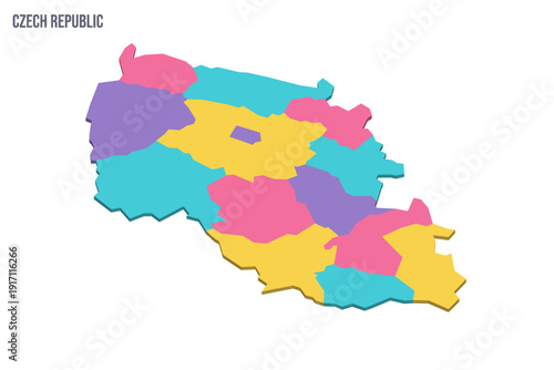 Czech Republic political map of administrative divisions - regions. Colorful isometric blank vector map.