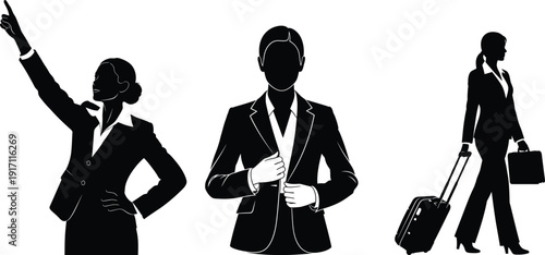 Silhouettes of business professionals in various poses