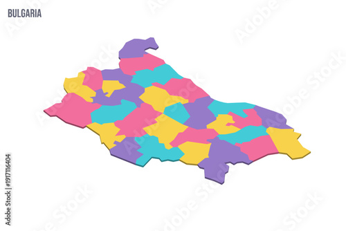Bulgaria political map of administrative divisions - provinces and regions. Colorful isometric blank vector map.