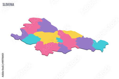 Slovenia political map of administrative divisions - statistical regions. Colorful isometric blank vector map.