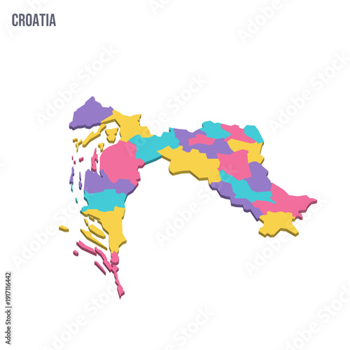 Croatia political map of administrative divisions - counties. Colorful isometric blank vector map.