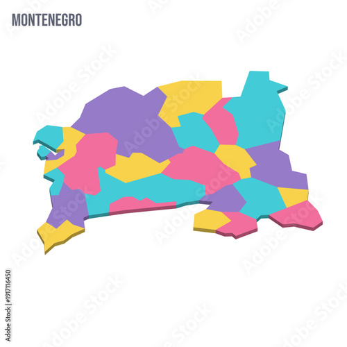 Montenegro political map of administrative divisions - municipalities. Colorful isometric blank vector map.
