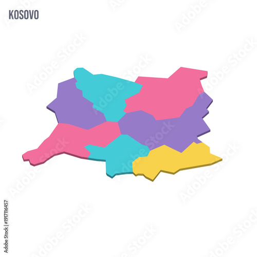 Kosovo political map of administrative divisions - districts. Colorful isometric blank vector map.