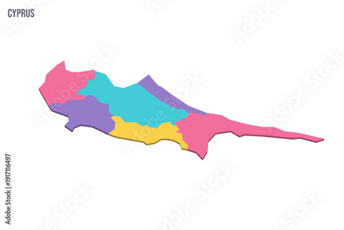 Cyprus political map of administrative divisions - districts. Colorful isometric blank vector map.