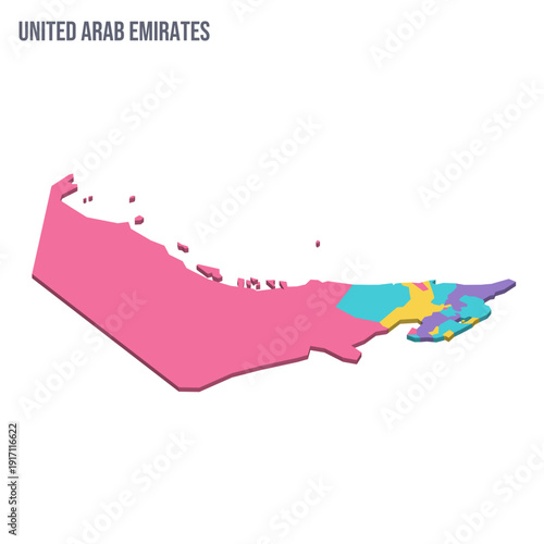 United Arab Emirates political map of administrative divisions - emirates. Colorful isometric blank vector map.