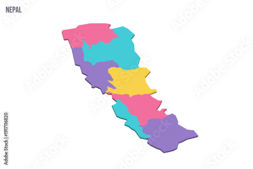 Nepal political map of administrative divisions - provinces. Colorful isometric blank vector map.