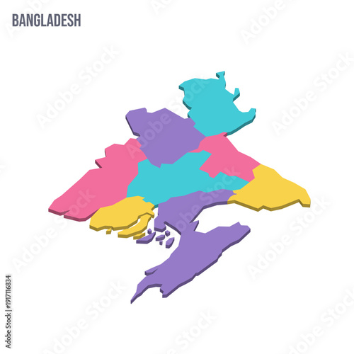 Bangladesh political map of administrative divisions - divisions. Colorful isometric blank vector map.