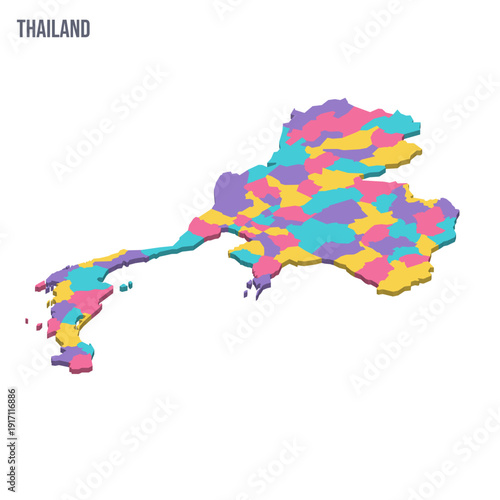 Thailand political map of administrative divisions - provinces. Colorful isometric blank vector map.