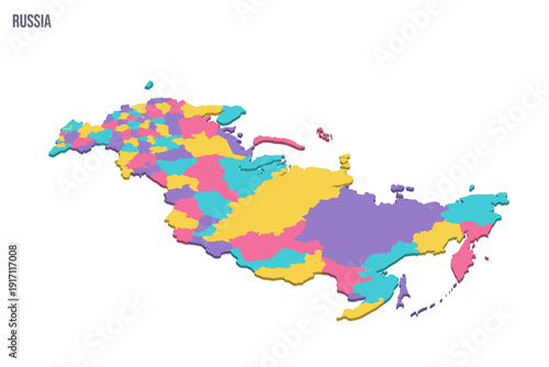 Russia political map of administrative divisions - oblasts, republics, autonomous okrugs, krais, autonomous oblast and 2 federal cities of Moscow and Saint Petersburg. Colorful isometric blank vector