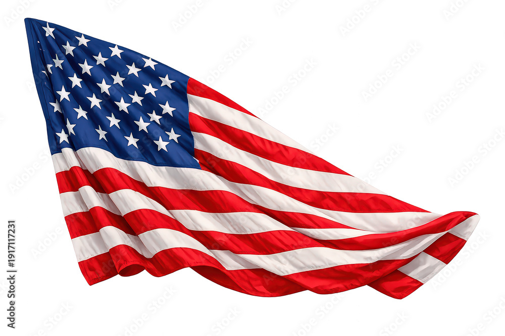 Fototapeta premium American flag waving depicting patriotism, freedom, and national pride, with transparent background