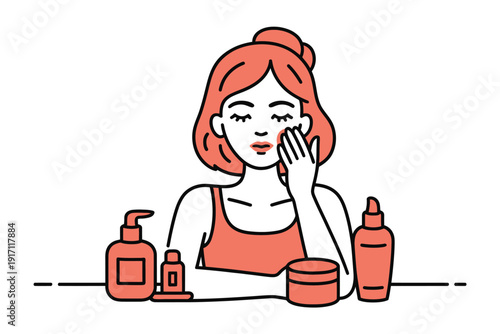 Young woman gently applying facial cream as part of her daily beauty.