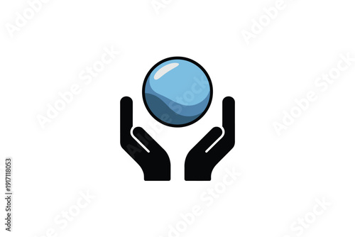 Hands gently cradling a glowing blue sphere, symbolizing protection, care,.