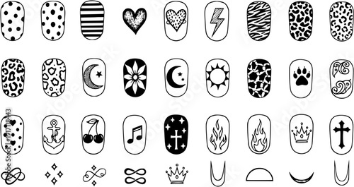 Nail Art Designs: Black and White Icon Set