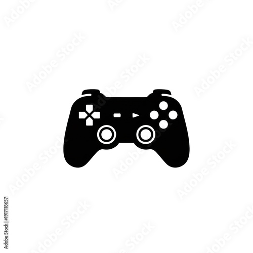 black, flat design icon of a modern video game controller vector illustration, centered on a transparent background with sharp lines. concept of digital entertainment ui/logo design
