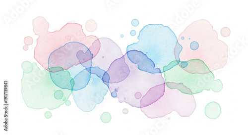 A colorful abstract vector graphic illustration of pastel watercolor splatters on a white background