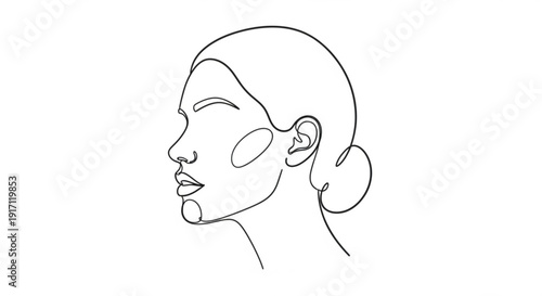 A minimalist line art illustration of a woman's face with a serene expression