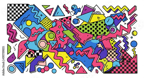 A vibrant and colorful abstract vector graphic illustration featuring various shapes and patterns.