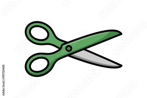 Sharp green handled craft scissors are open and ready for cutting material now.