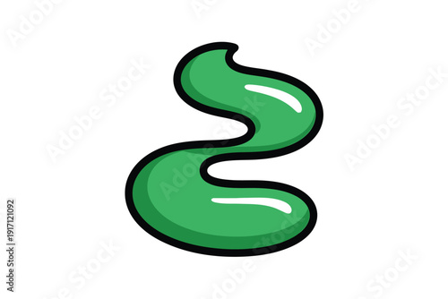 Curvy green blob of viscous substance sits isolated on a white background.