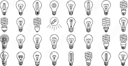 Light Bulb Icons Set: Vintage, Modern, Energy Efficient, and Creative Ideas - Vector Illustration