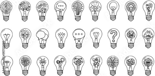 Idea Light Bulbs Illustration Set: Innovation, Creativity  Thinking