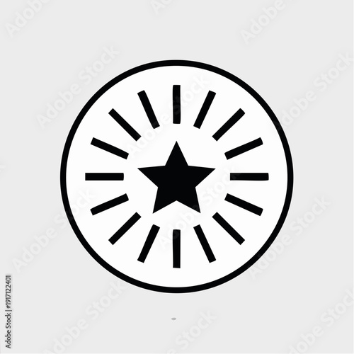 Viewing a balanced black‑and‑white illustration of a star inside a crisp circle, surrounded by twelve evenly spaced radiating lines, from a flat frontal viewpoint in a minimalist graphic setting