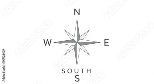 A minimalist vector graphic of a compass rose with directional letters