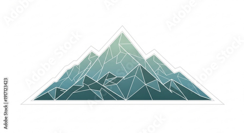 A geometric mountain range illustration in shades of green with a white outline on a plain background