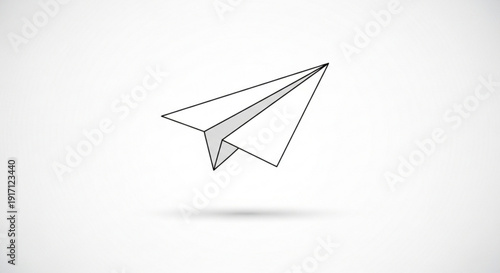 A minimalist vector illustration of a paper airplane in flight with a subtle shadow