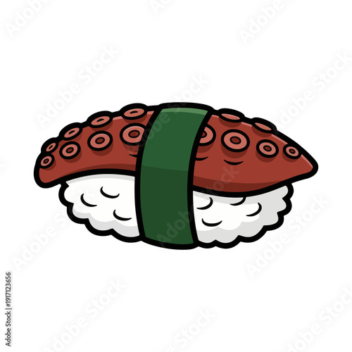 Gunkan maki sushi with octopus vector illustration for japanese food menu icon.