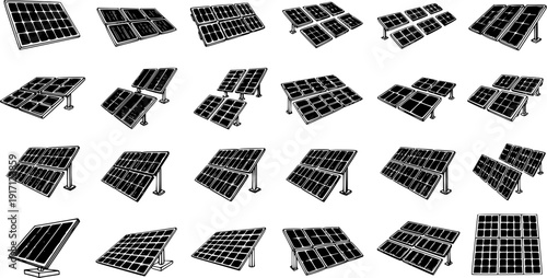 Solar Panel Array: A Collection of Eco-Friendly Energy Sources in Varied Arrangements
