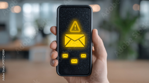 A smartphone displaying email alert icons on the screen.