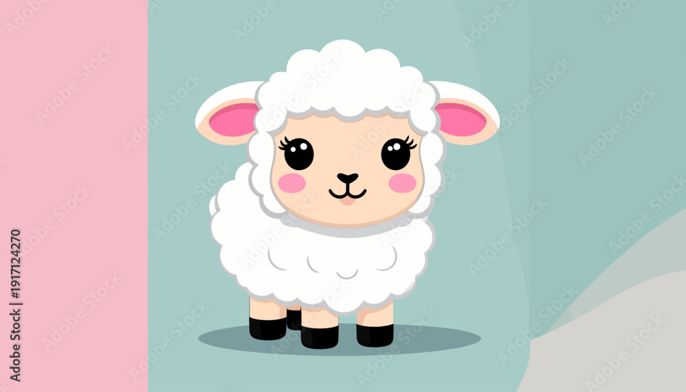 Naklejka premium Cute Cartoon Lamb Illustration on Pastel Background