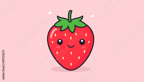 Cute Cartoon Strawberry on Pink Background
