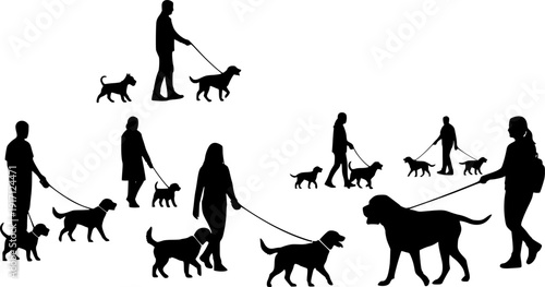 Silhouettes of people with dogs on a white background vector illustration
